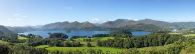 Panorama of Derwentwater in English Lake District from Castlehead viewpoint in early morning clipart