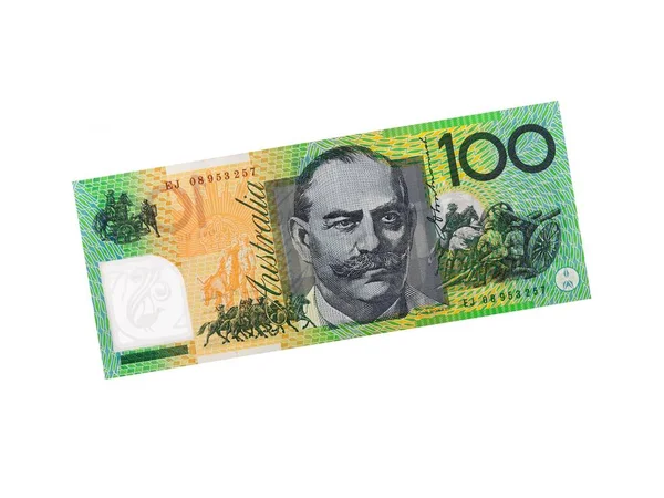 Australischer Hundert Dollar Schein Isoliert Vor Weißem Hintergrund — Stockfoto