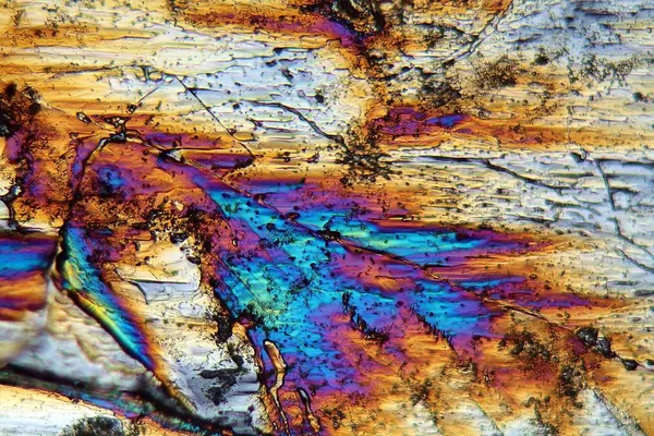 Kopersulfaat Onder Microscoop Vergroting 80X Gepolariseerd Licht Kopersulfaat Wordt Gebruikt — Stockfoto