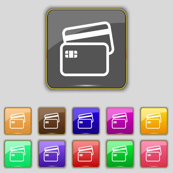 Kreditkarten Symbol Unterschreiben Set Mit Elf Farbigen Buttons Für Ihre — Stockfoto