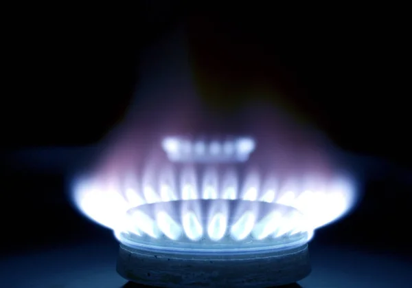 Голубое Пламя Газовой Плиты Темноте — стоковое фото