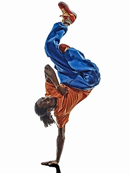 Hip Hop Acrobático Break Dançarino Breakdancing Jovem Homem Suporte Silhueta — Fotografia de Stock