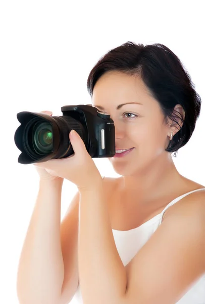 Young Woman Dslr Isolated — Stock Photo, Image