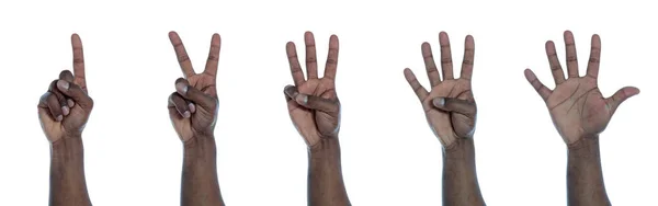 Dark Skinned Hand Counting One Five All White Background — Stock Photo, Image