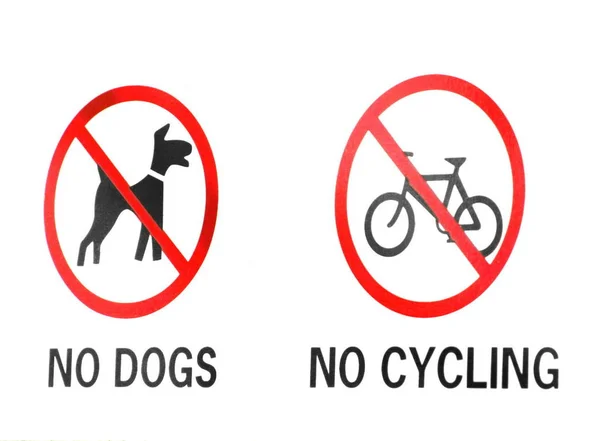 Segno Restrizione Che Non Mostra Cani Nessun Ciclismo — Foto Stock