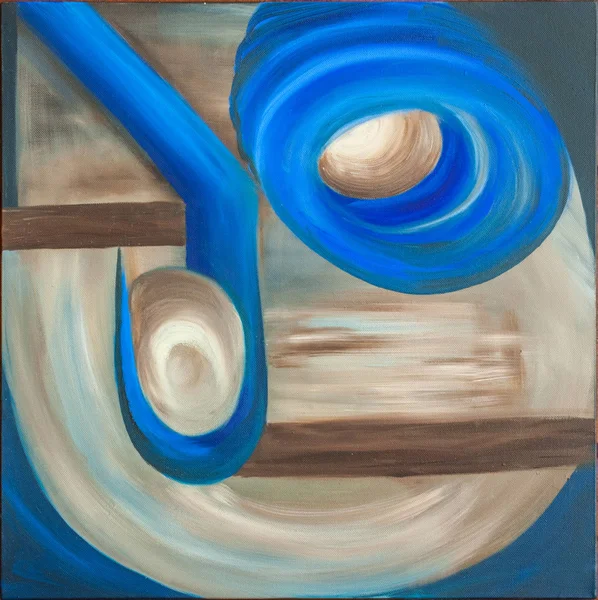 Pintura Óleo Abstracta Sobre Lienzo Que Contiene Elementos Circulares Azules — Foto de Stock