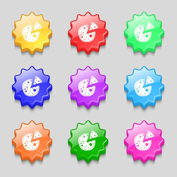 Icono Pizza Símbolos Nueve Botones Ondulados Colores Ilustración —  Fotos de Stock