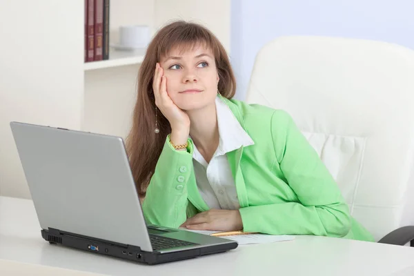 Girl Sits Office Armchair Dreams — Stock Photo, Image