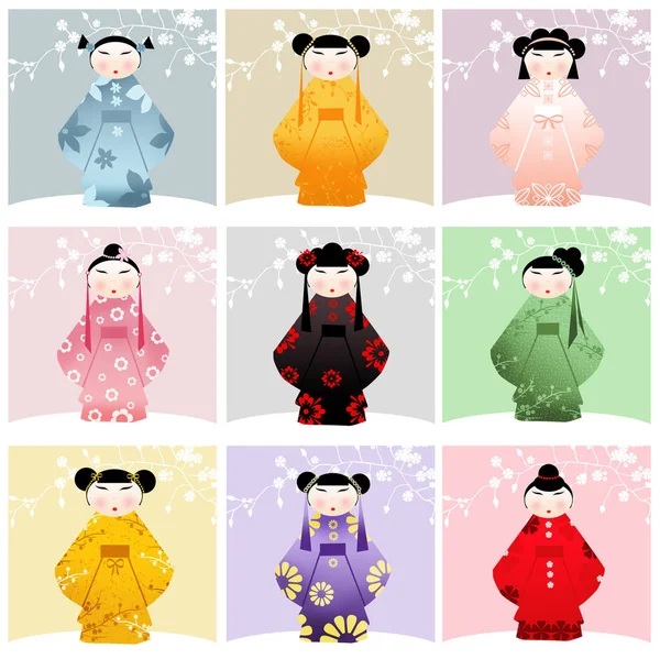 Collage Muñecas Japonesas Kokeshi — Foto de Stock