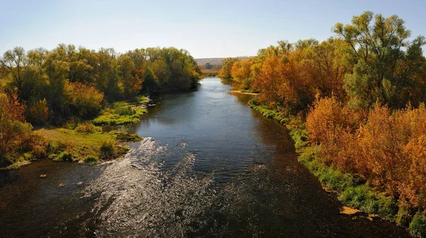 River Two Banks Autumn Russia Wood Forest Trees Nature Concept — Stock Photo, Image