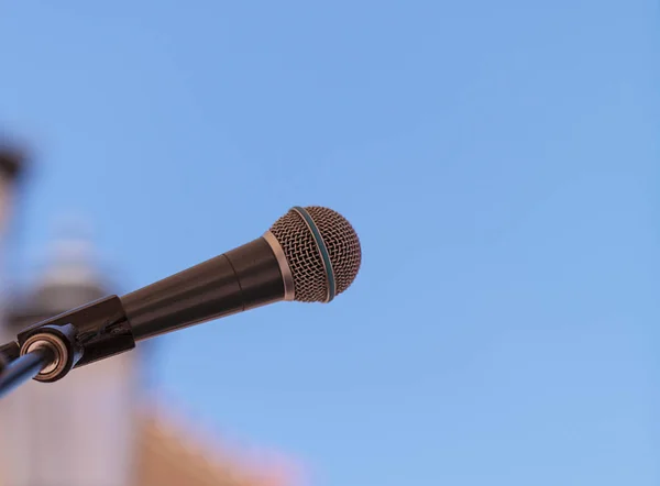 Music Microphone Blue Sky Summer Outdoor Concert — Stock Photo, Image