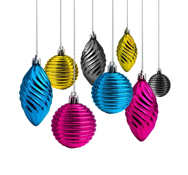 Processus Cmyk Couleur Noël Décoration Boules Verre Cônes — Photo