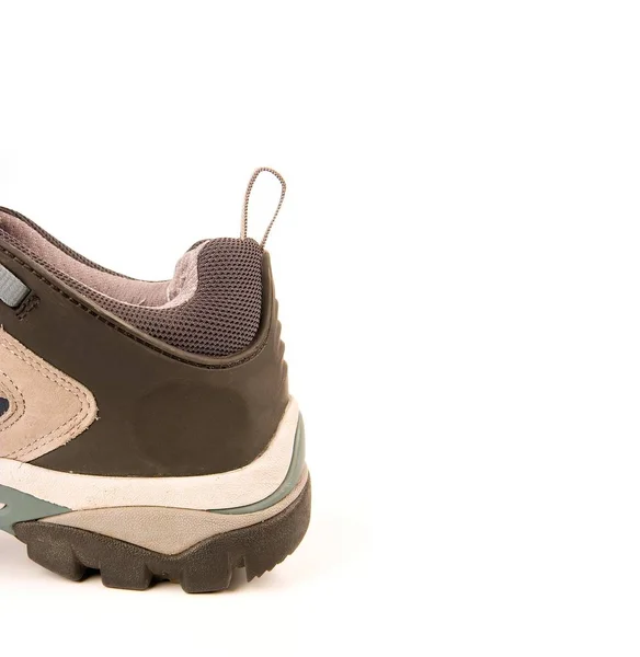 Ropa Botas Senderismo Zapatos Aislados Sobre Fondo Piel Membrana Impermeable —  Fotos de Stock