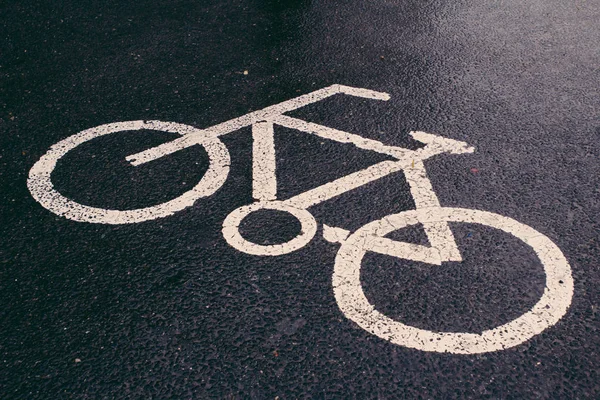 Πινακίδα Ποδηλάτου Στο Δρόμο Μετά Βροχή Πεκίνο — Φωτογραφία Αρχείου