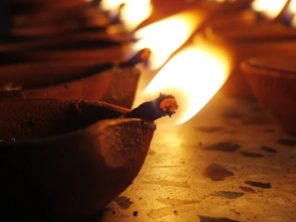 Lâmpadas Óleo Deepavali Iluminar — Fotografia de Stock