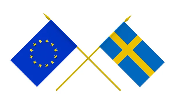 Lijst Van Vlaggen Van Zweden Europese Unie Renderen Geïsoleerde Wit — Stockfoto