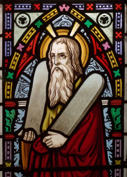 Detalj Viktorianska Målat Glas Kyrka Fönster Fringford Skildrar Moses Med — Stockfoto