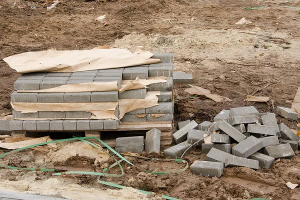 Éléments Dalles Pavage Empilées Sur Une Palette Dans Une Pile — Photo