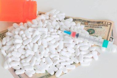 Painkiller, prescription drugs, money clipart