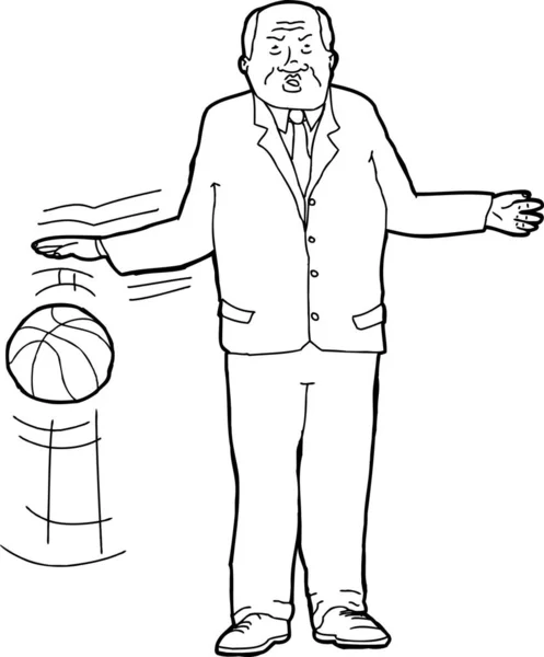 Esquema Dibujos Animados Hombre Negocios Duro Rebotando Baloncesto —  Fotos de Stock