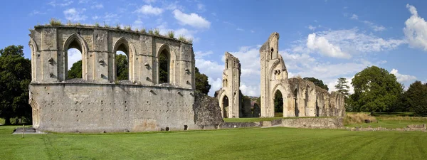 Panorámás Kilátás Nyílik Történelmi Glastonbury Somerset Anglia Apátság Romjai — Stock Fotó