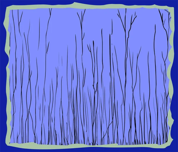 Ilustración Enmarcada Azul Ramas Árboles Desnudos Altos Lanudos Tema Invierno — Foto de Stock