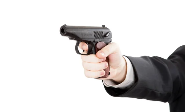 Mão Homem Segurando Uma Pistola Makarov Isolado Fundo Branco — Fotografia de Stock