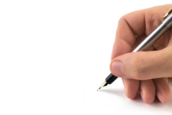 Man Write White Background Fountain Pen — Stock Photo, Image