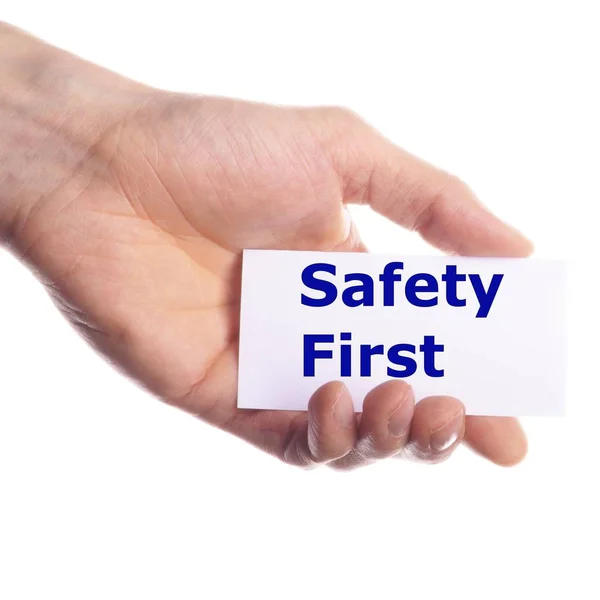 Segurança Primeiro Conceito Com Mão Palavra Papel — Fotografia de Stock