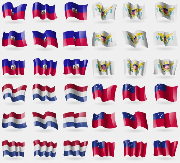 维尔京群岛 萨摩亚 一套36面世界各国的国旗 — 图库照片