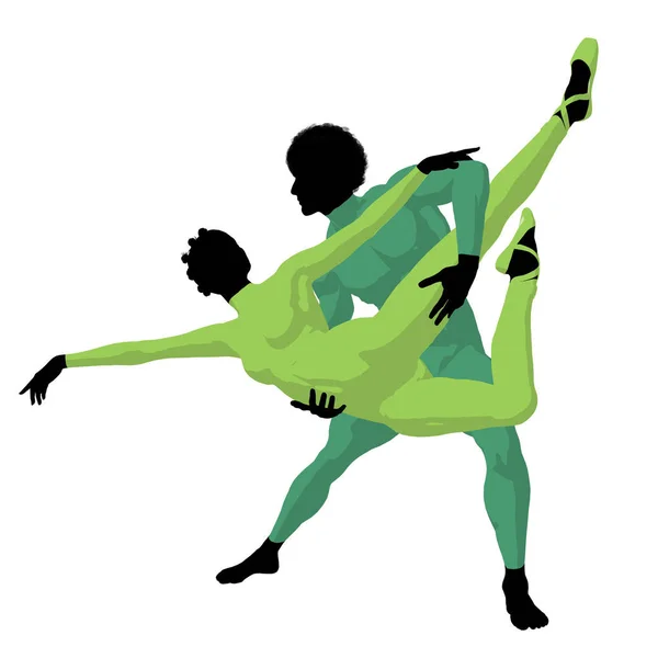 Afro Amerikai Balett Pár Sziluettje Fehér Háttér — Stock Fotó
