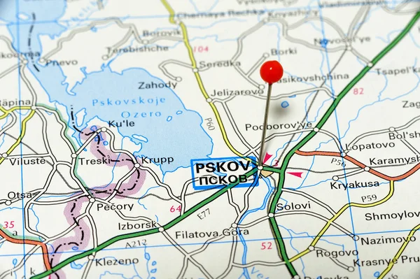 プスコフのクローズアップマップ ロシアの都市プスコフ — ストック写真