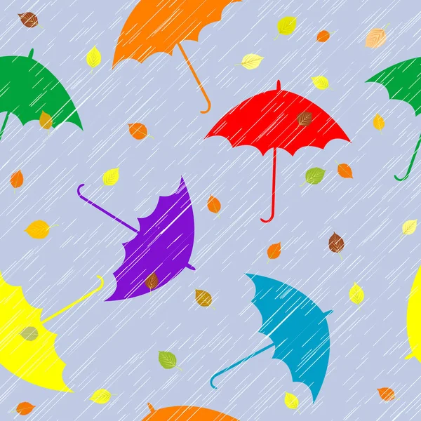 Deštivé Podzimní Pozadí Deštníky Listy — Stock fotografie