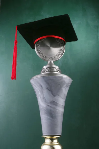 Graduation Hat Silver Trophy — Stock Photo, Image