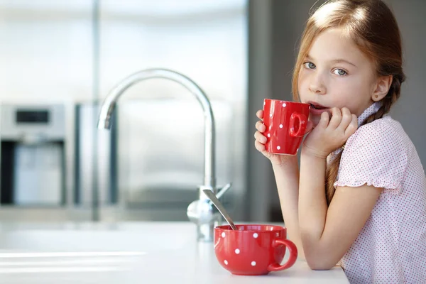 Portrait Child Having Breakfast Kitchen Home — Stock Photo, Image