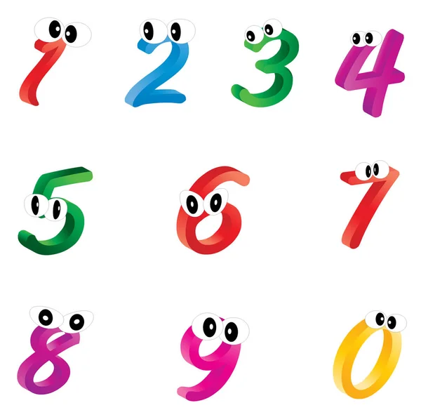 Conjunto Números Dibujos Animados Dígitos Con Ojos Divertida Alegre Colorida —  Fotos de Stock