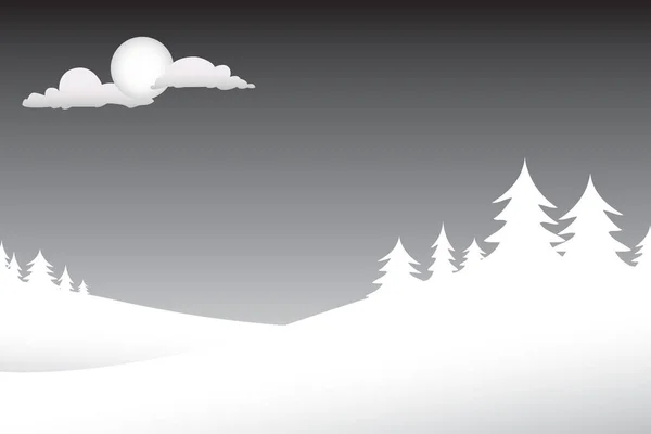 雪の夜に松の木のシルエットとコピースペースの多くを持つ冬のシーン — ストック写真