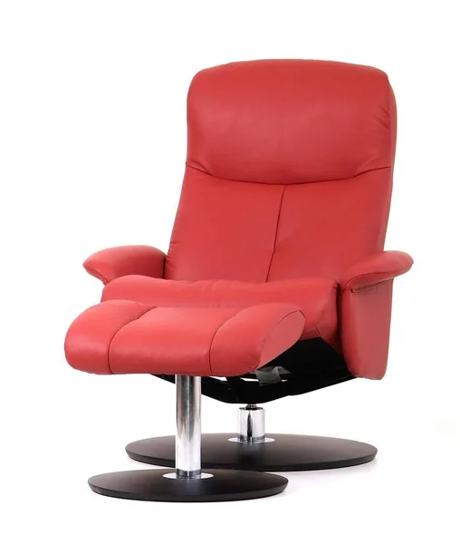 Red Leather Recliner Chair Matching Footstool Perspective View Isolated White — Stock Photo, Image