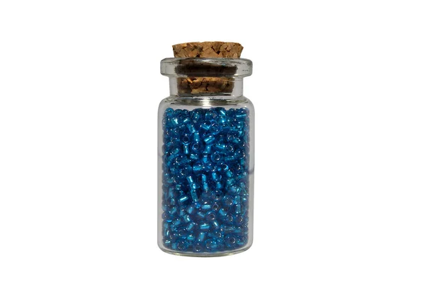 Botella Con Tapón Cuentas Azules Interior — Foto de Stock