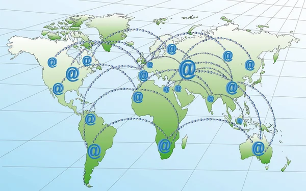 世界地图与路线在现金上互联网的世界中 — 图库照片