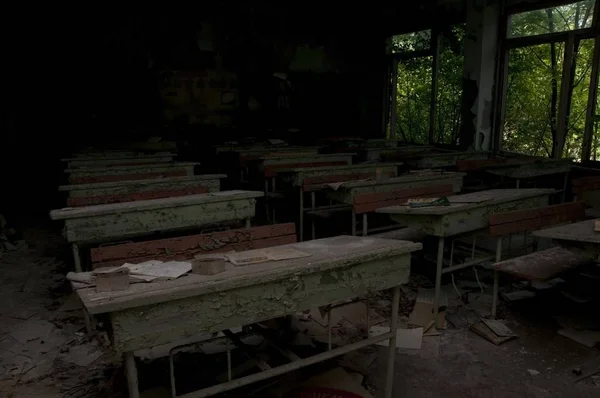 Tschernobyl Katastrophe Dies Ist Ein Klassenzimmer Einer Verlassenen Schule Der — Stockfoto