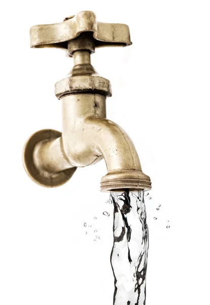 Tap Met Stromend Water Witte Achtergrond — Stockfoto