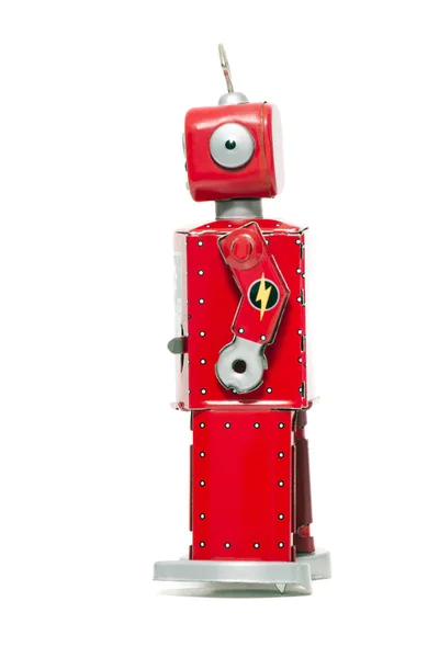 Robot Rétro Vintage Étain Rouge Isolé Sur Fond Blanc — Photo