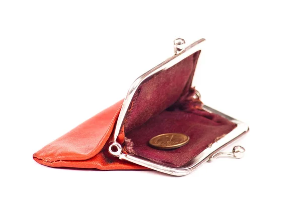 Sikkeler Ile Karşı Eski Kırmızı Çanta — Stok fotoğraf
