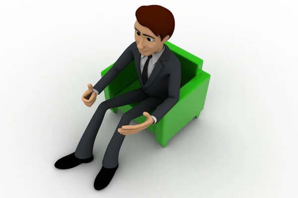 Homem Sentado Sofá Conceito Fundo Branco Vista Ângulo Superior — Fotografia de Stock