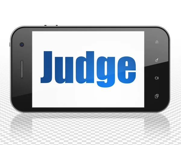 Concepto Ley Smartphone Con Texto Azul Juez Pantalla Representación — Foto de Stock