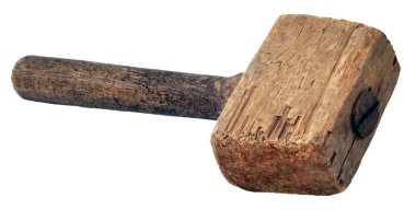 Old self-made wooden hammer (mallet). It is made in Siberia, Russia, in the middle of 20th century. clipart