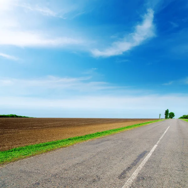 Route Asphaltée Horizon Sous Ciel Nuageux — Photo