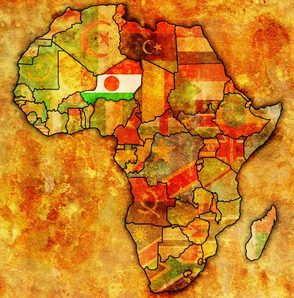 Нігер Фактичній Старовинній Політичній Карті Африки Прапорами — стокове фото