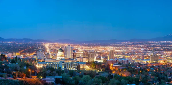 Salt Lake City Panoramicznym Przegląd Nocy — Zdjęcie stockowe